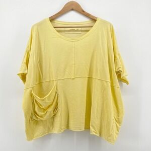 LUUKAA Oversized Pocket Tunic Top Size 1 Yellow Cotton Blend Lagenlook‎ Relaxed